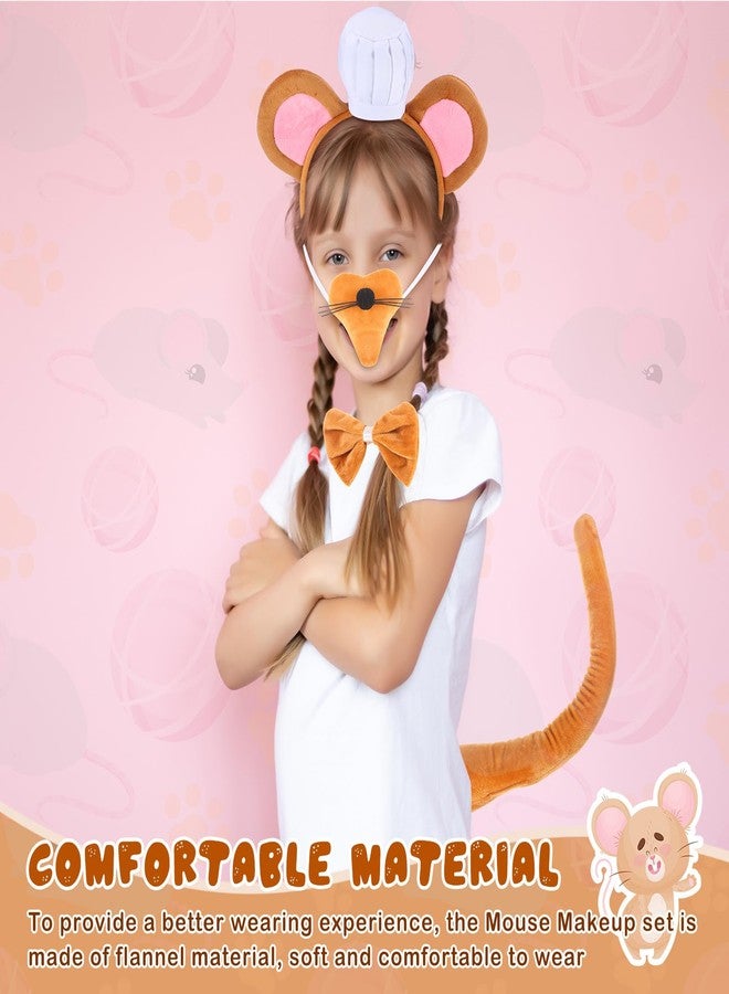 Sintege 5 Pcs Mouse Costume Set Ears Headband Mouse Nose Tail Bowtie Chef Hat Rat Costume Accessories for Halloween(Brown) - Image 5
