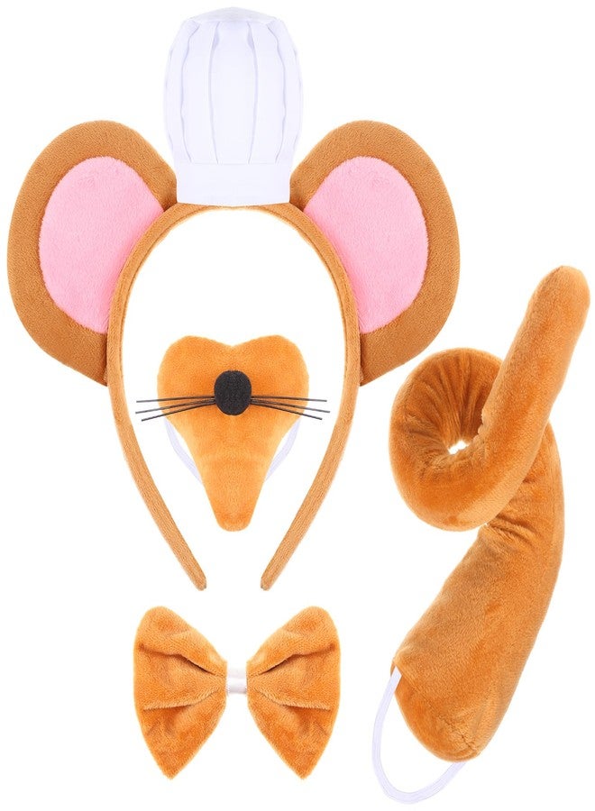 Sintege 5 Pcs Mouse Costume Set Ears Headband Mouse Nose Tail Bowtie Chef Hat Rat Costume Accessories for Halloween(Brown) - Image 1