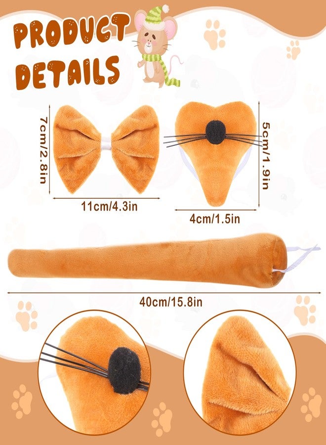 Sintege 5 Pcs Mouse Costume Set Ears Headband Mouse Nose Tail Bowtie Chef Hat Rat Costume Accessories for Halloween(Brown) - Image 3