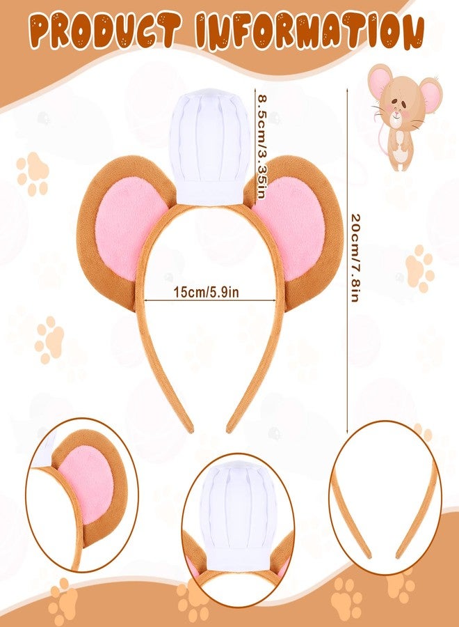 Sintege 5 Pcs Mouse Costume Set Ears Headband Mouse Nose Tail Bowtie Chef Hat Rat Costume Accessories for Halloween(Brown) - Image 2
