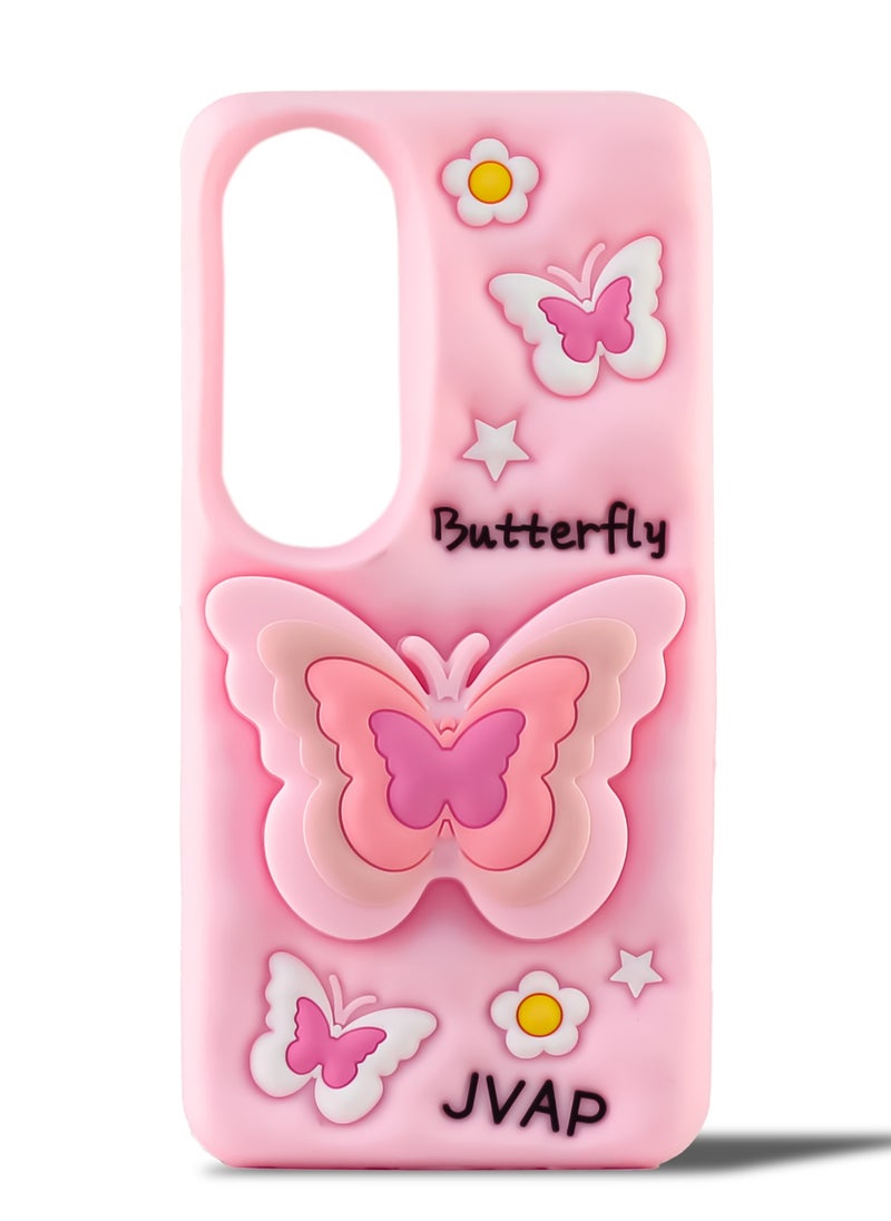 Generic - Butterfly Phone Case Compatible with Oppo A60 Cute 3D Korea Dopamine Butterfly Case with Butterfly Telescopic Hold Stand Shockproof Silicone Soft Case (Light Pink) - Image 1