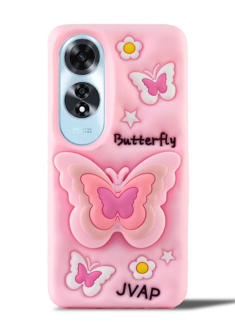 Generic - Butterfly Phone Case Compatible with Oppo A60 Cute 3D Korea Dopamine Butterfly Case with Butterfly Telescopic Hold Stand Shockproof Silicone Soft Case (Light Pink) - Image 1