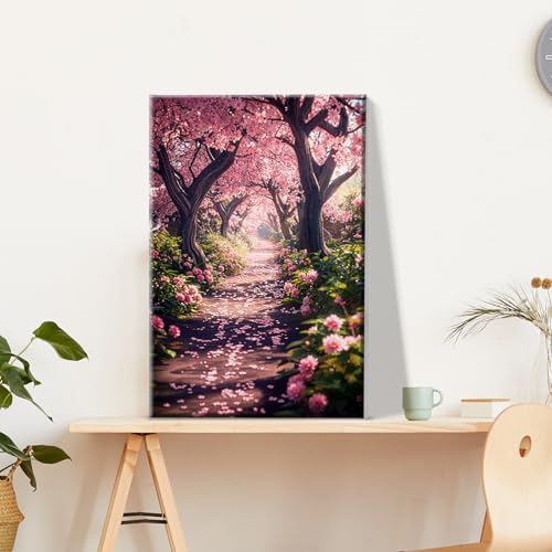 JOOZ Paint by Numbers Kit for Adults Landscape Paint by Number with Frame DIY Cherry Blossom Paint by Number with Easel Flowers Paint by Numbers Kit on Canvas for Gift Home Wall Decor 787x1181 Inch - Image 3