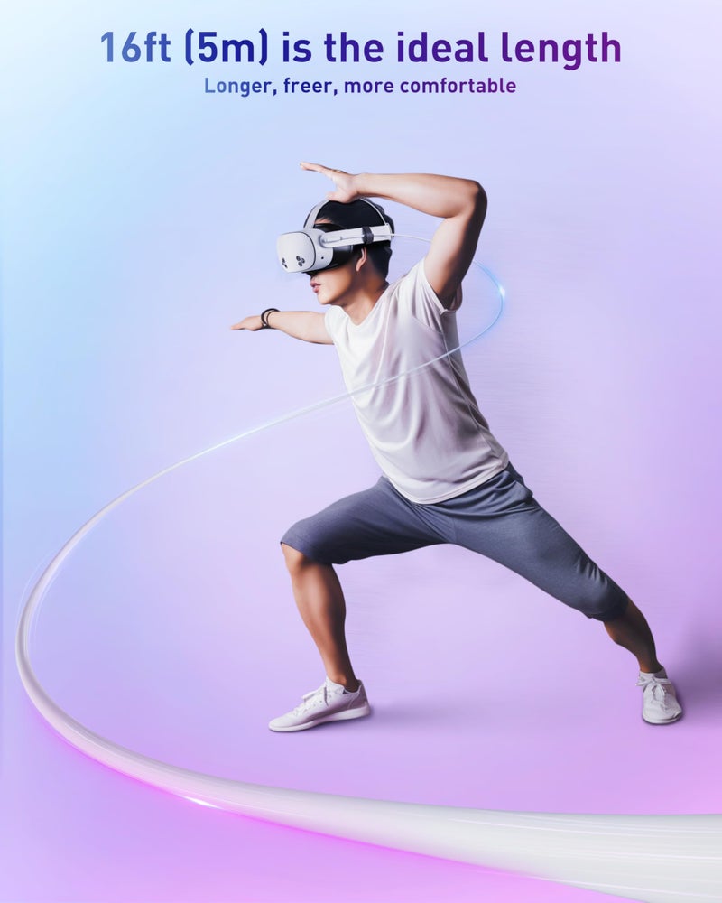 Maxonar VR Charging Link Cable 16FT (Next-Gen Chip) Compatible with Meta Quest 3S/Quest 3/Oculus Quest 2/Pico 4 Accessories and PC/SteamVR, Awesome Gift-5Gbps USB 3.0 to USB C Cable-White - Image 3