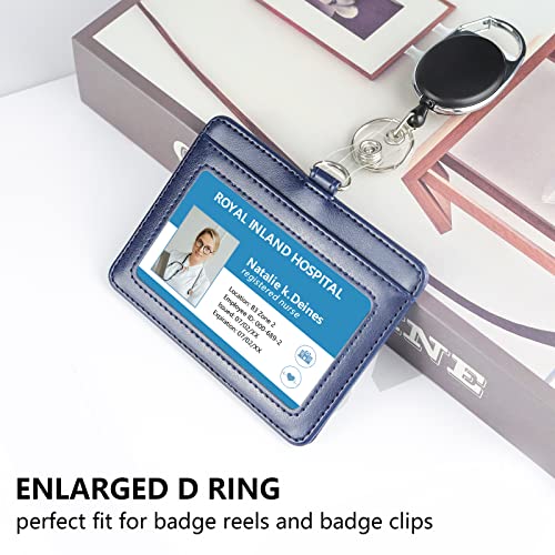 Teskyer Badge Holder with Lanyard, Leather ID Name Badge Card Holder with Lanyard for ID Badges, Horizontal Blue - Image 4