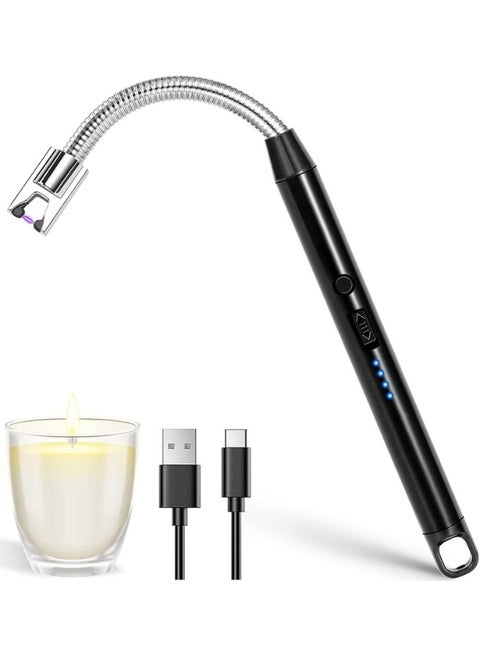 Electric Lighter, USB C Rechargeable Lighter with Safety Switch, Long Windproof Flameless Electronic Lighter for Candle, Grill, Gas Stove, Kitchen, Camping-Black