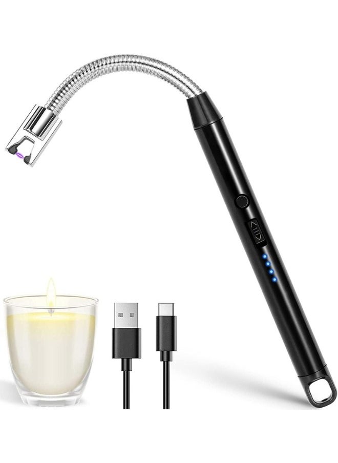 هابي هوم ولاعة كهربائية، ولاعة قابلة لإعادة الشحن بمنفذ USB C مع مفتاح أمان، ولاعة إلكترونية طويلة مقاومة للرياح بدون لهب للشموع والشواية وموقد الغاز والمطبخ والتخييم-أسود  - Image 1