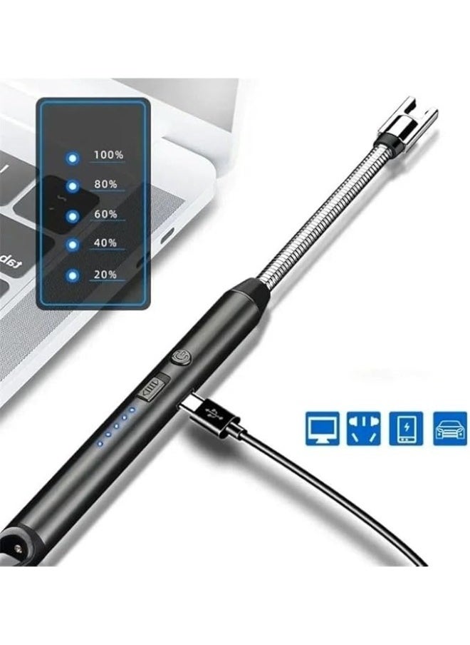 هابي هوم ولاعة كهربائية، ولاعة قابلة لإعادة الشحن بمنفذ USB C مع مفتاح أمان، ولاعة إلكترونية طويلة مقاومة للرياح بدون لهب للشموع والشواية وموقد الغاز والمطبخ والتخييم-أسود  - Image 3