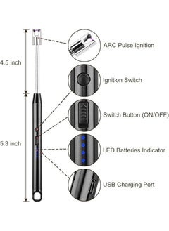 Happy Home Electric Lighter, USB C Rechargeable Lighter with Safety Switch, Long Windproof Flameless Electronic Lighter for Candle, Grill, Gas Stove, Kitchen, Camping-Black  - Image 4