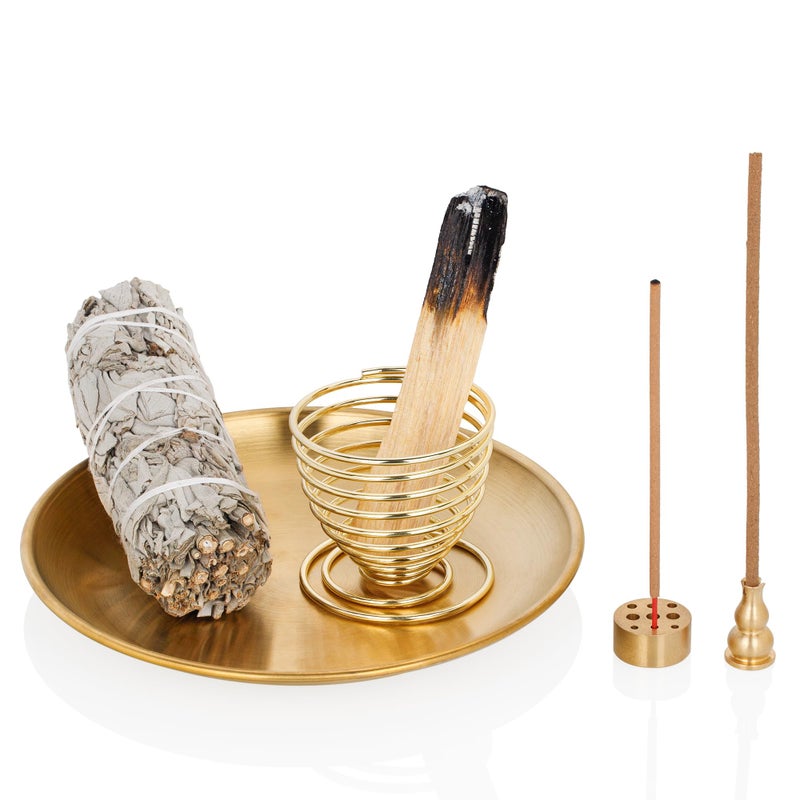 ZenBless 5 in 1 Incense Burner Palo Santo Holder Sage Holder Incense Holder for Incense SticksCoil IncenseIncense Cones 55 inches Brass Ash Catcher for Meditation Yoga Room
