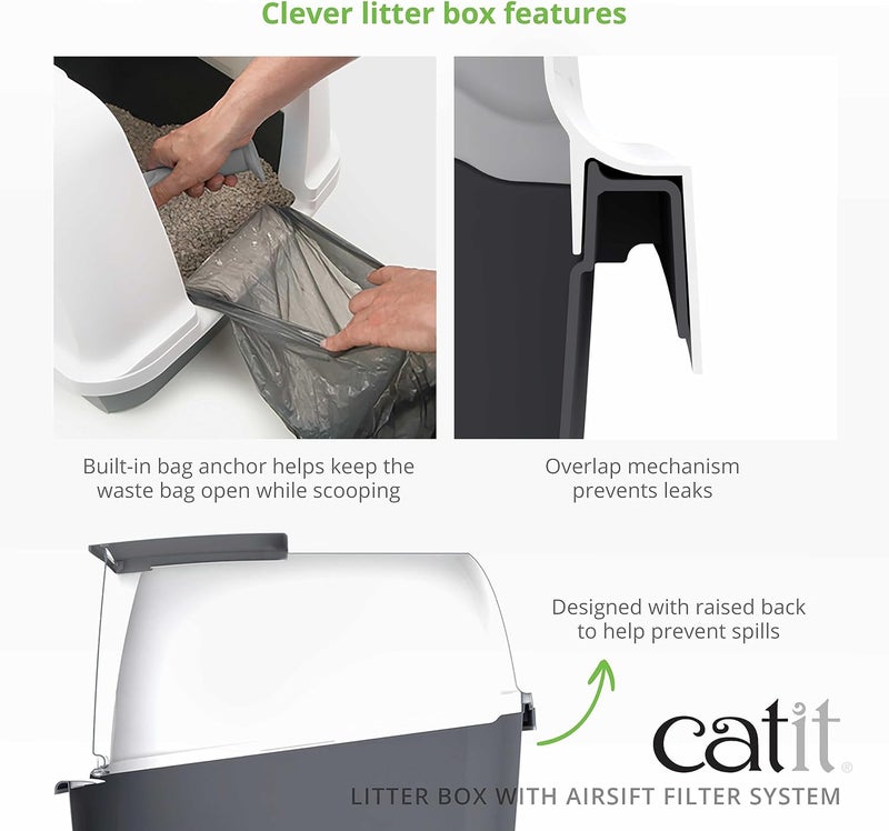 Catit Multi-use qualified quality Hooded Cat Pan, Grey, 57 x 46.5 x 39 (L x H x W) Fixed & portable compatible - Image 5