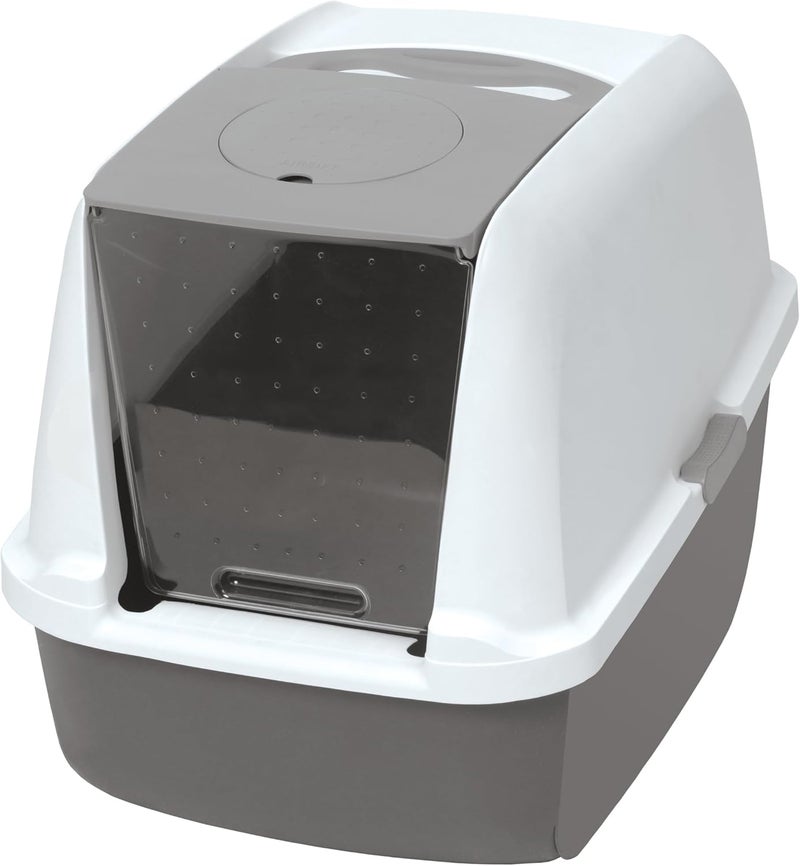 Catit Multi-use qualified quality Hooded Cat Pan, Grey, 57 x 46.5 x 39 (L x H x W) Fixed & portable compatible - Image 1