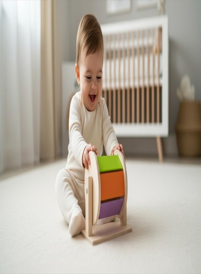 Boffle Montessori Spinning Drum for Babies 3 Months-18 Months | Spinning Rainbow Wheel Baby | Tummy Time Toy | Develops Fine Motor Skills | Educational Toy for Early Development - Image 1