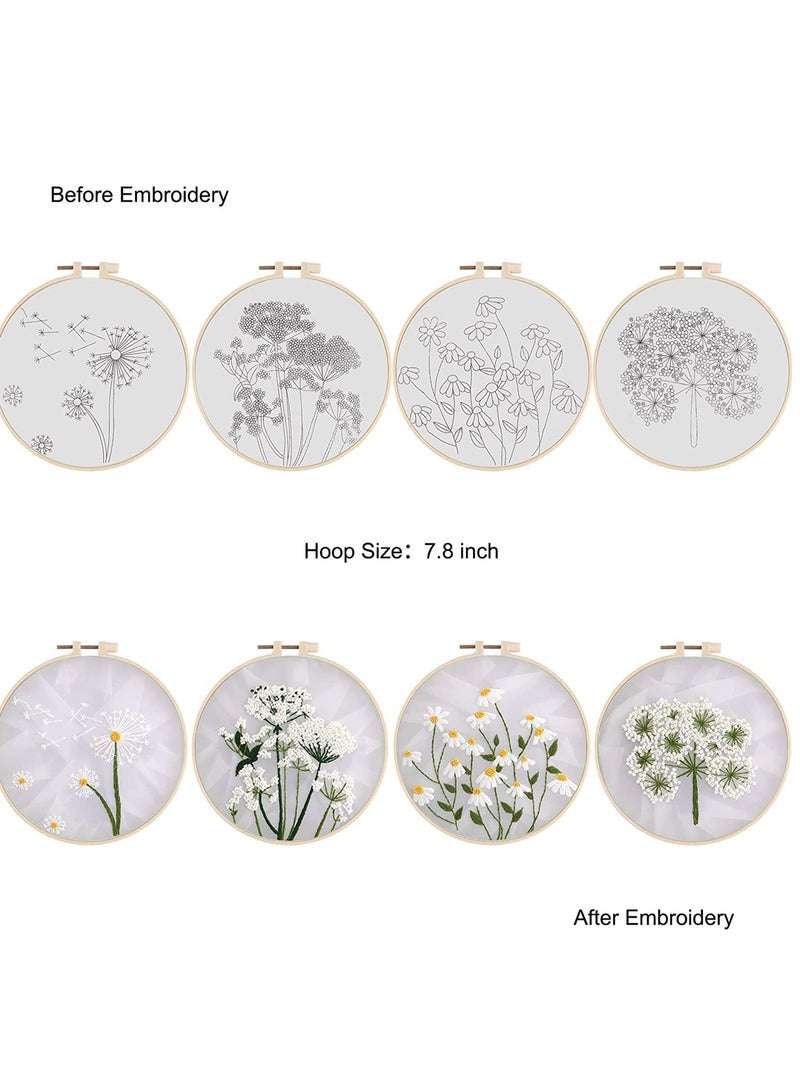 SOLARAE Embroidery Starters Kit for Beginners Adults, Stamped Cross Stitch Kits Include 4 Embroidery Cloth, 4 Embroidery Hoops, Threads and Needles - Image 5