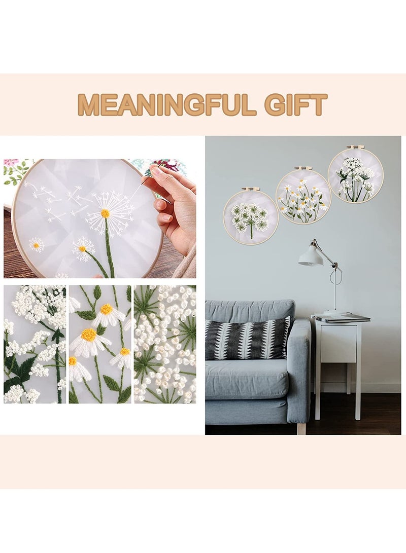 SOLARAE Embroidery Starters Kit for Beginners Adults, Stamped Cross Stitch Kits Include 4 Embroidery Cloth, 4 Embroidery Hoops, Threads and Needles - Image 3