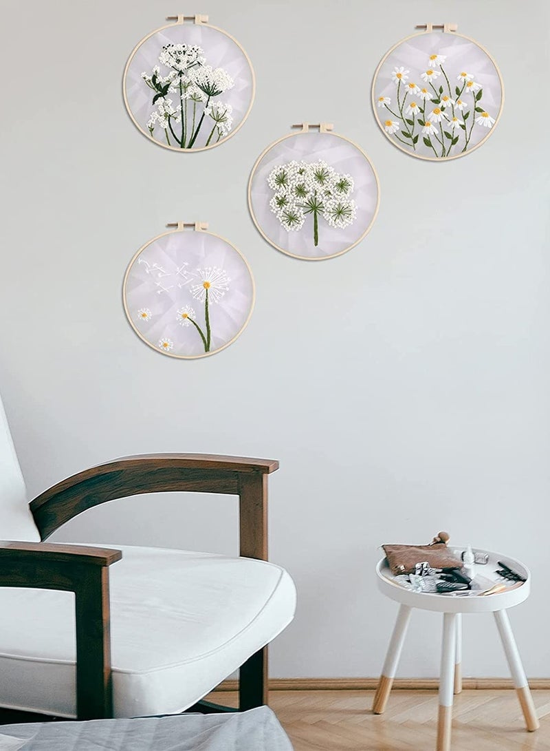 SOLARAE Embroidery Starters Kit for Beginners Adults, Stamped Cross Stitch Kits Include 4 Embroidery Cloth, 4 Embroidery Hoops, Threads and Needles - Image 2