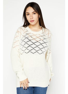 Women Round Neck knitted Sweater, Cream