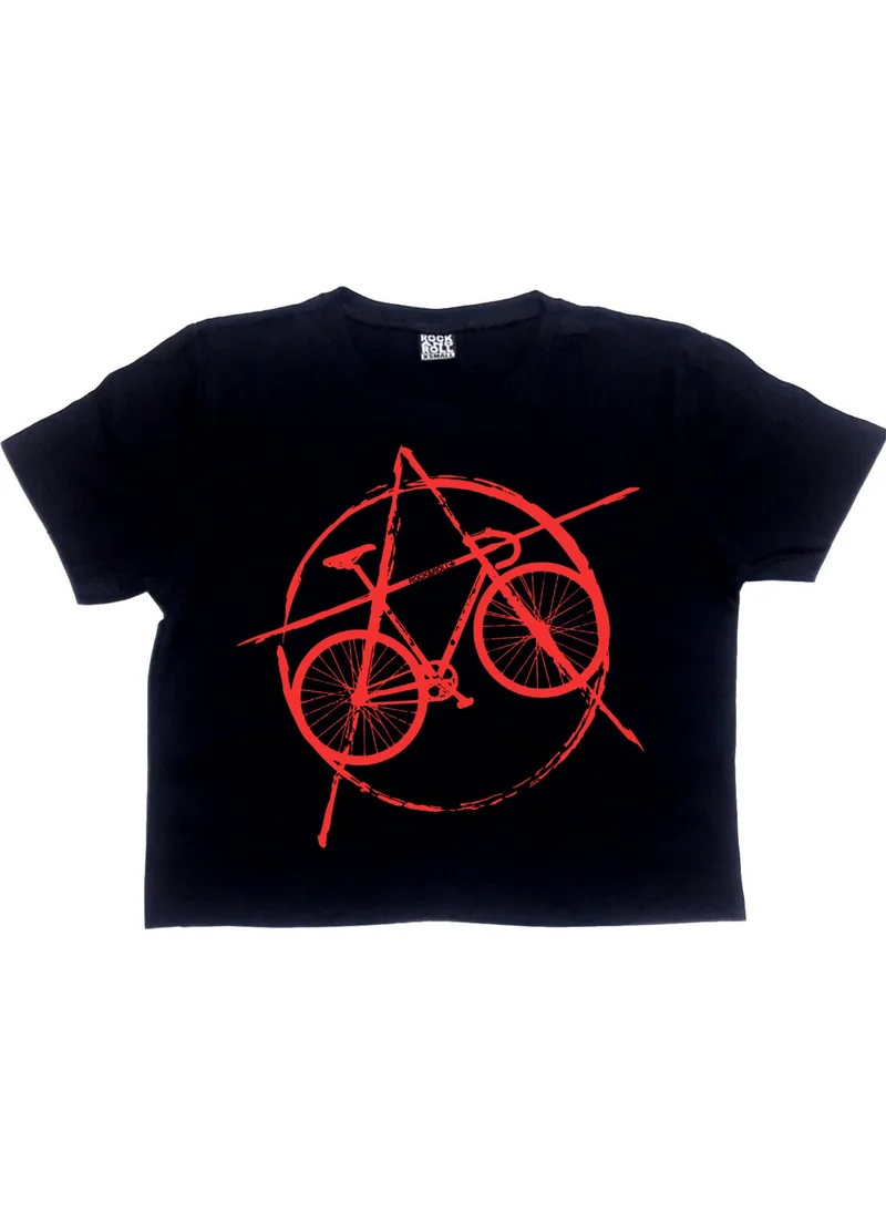 Rock&Roll Bicycle Black Short Crop Top Women's T-Shirt