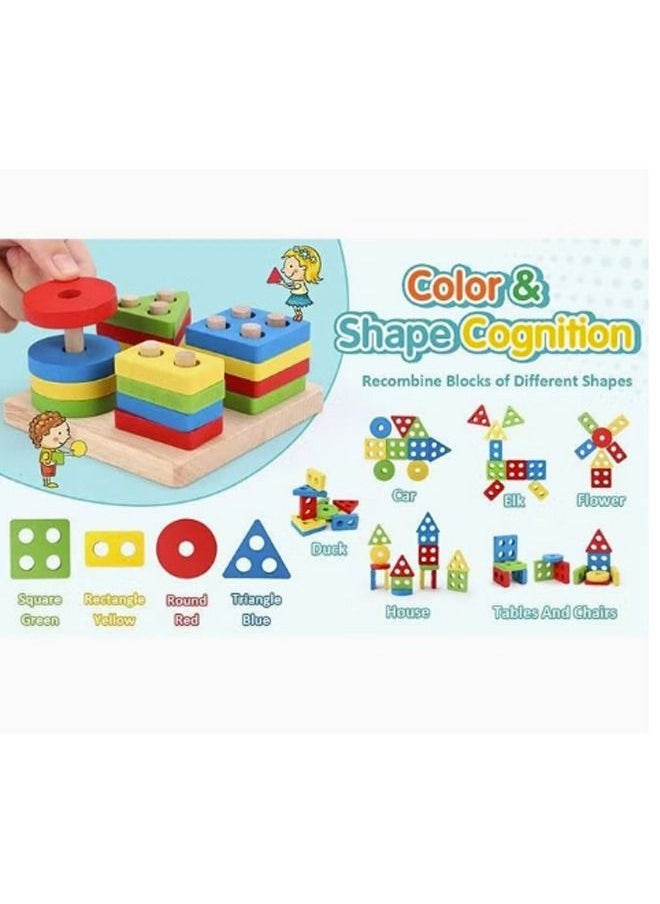 Beauenty 6 Pieces Montessori Toys  Toys For Toddlers From For Kids From 3-6  Stacking Rings Xylophone Clock Bead Maze Caterpillar  - Image 5