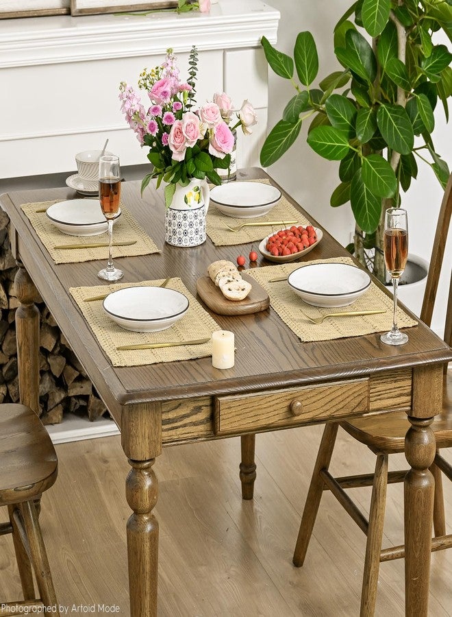 Artoid Mode Burlap Brown Farmhouse Woven Rustic Hollow Placemats Set of 4,12x18 Inch Seasonal Holiday Table Mats Party Kitchen Dining Decoration - Image 5