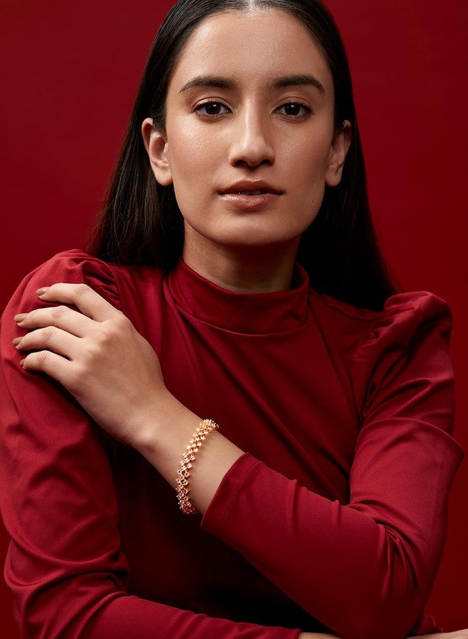 مينوتيا سوار أنيق قابل للتعديل من MINUTIAE مطلي بالذهب عيار 18 قيراطًا مرصع بالألماس للنساء والفتيات (ذهبي) - Image 2