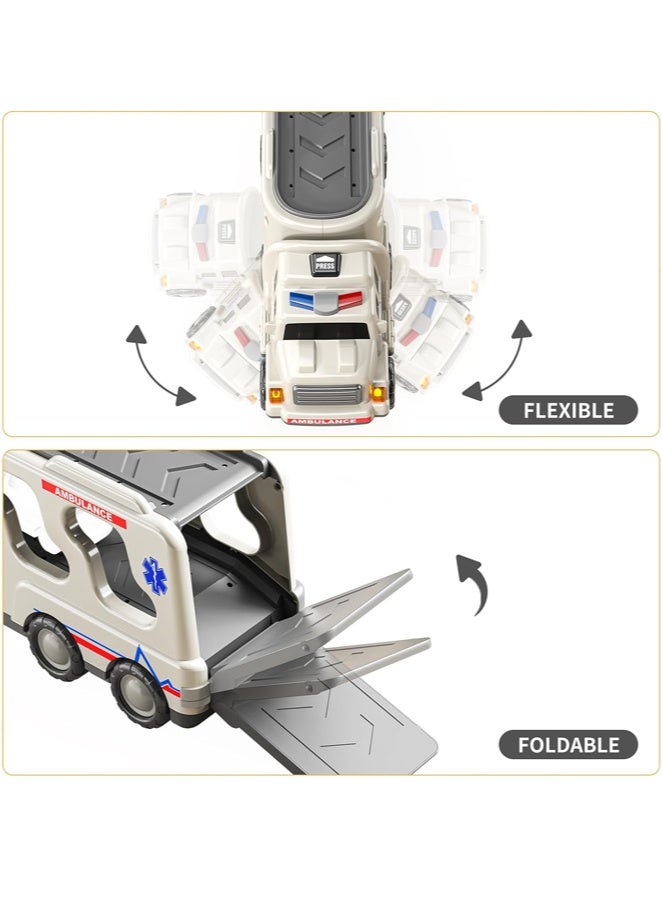 أيكين 5 Pack Ambulance Vehicle Toddler Truck Toys for 3 4 5 6 Year Old Boys, Friction Powered Cars with Toy Helicopter, Police Car, Fire Truck, Ambulance Car, Birthday Gifts for Girls - Image 3