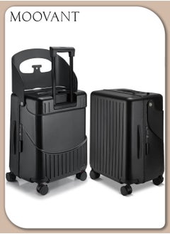 Moovant 20 Inch Kids Luggage with Concealed Child Seat, Anti-fall Removable Baby Back, Adult Carry-on Boarding Luggage, with TSA Approved Lock, Portable Ride-On Travel Suitcase for 2-15 Years, PC Material, Black  - Image 1