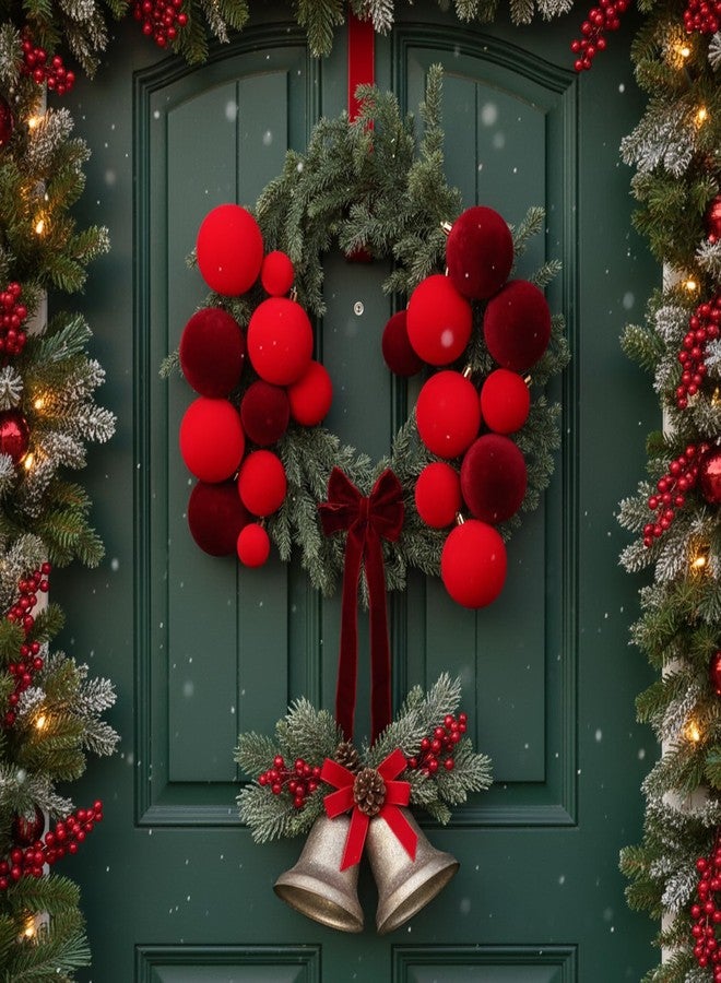 GlikCeil Christmas Wreath Decorations - 20" Christmas Wreath with Velvet Xmas Balls Bow Xmas Wreaths for Front Door Wall Window Home Porch Indoor Outdoor Decor - Image 3