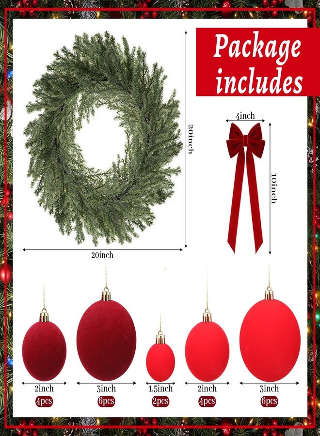 GlikCeil Christmas Wreath Decorations - 20" Christmas Wreath with Velvet Xmas Balls Bow Xmas Wreaths for Front Door Wall Window Home Porch Indoor Outdoor Decor - Image 2