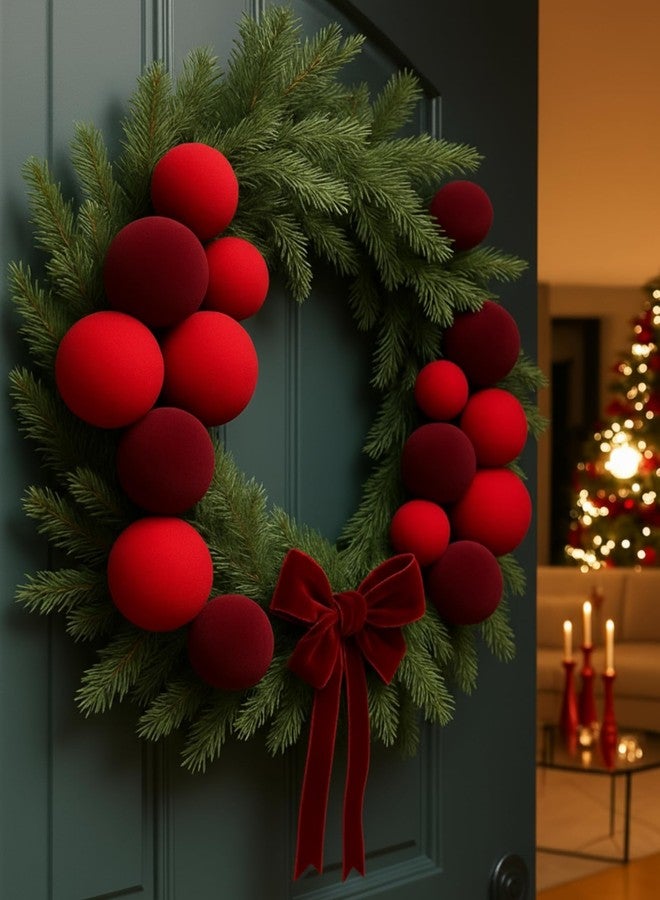 GlikCeil Christmas Wreath Decorations - 20" Christmas Wreath with Velvet Xmas Balls Bow Xmas Wreaths for Front Door Wall Window Home Porch Indoor Outdoor Decor - Image 1