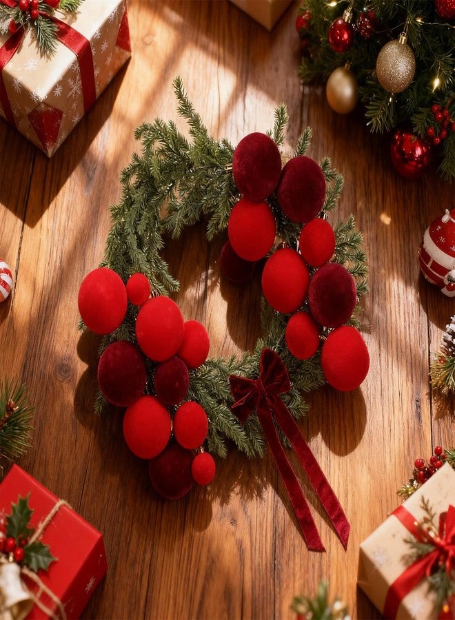GlikCeil Christmas Wreath Decorations - 20" Christmas Wreath with Velvet Xmas Balls Bow Xmas Wreaths for Front Door Wall Window Home Porch Indoor Outdoor Decor - Image 5
