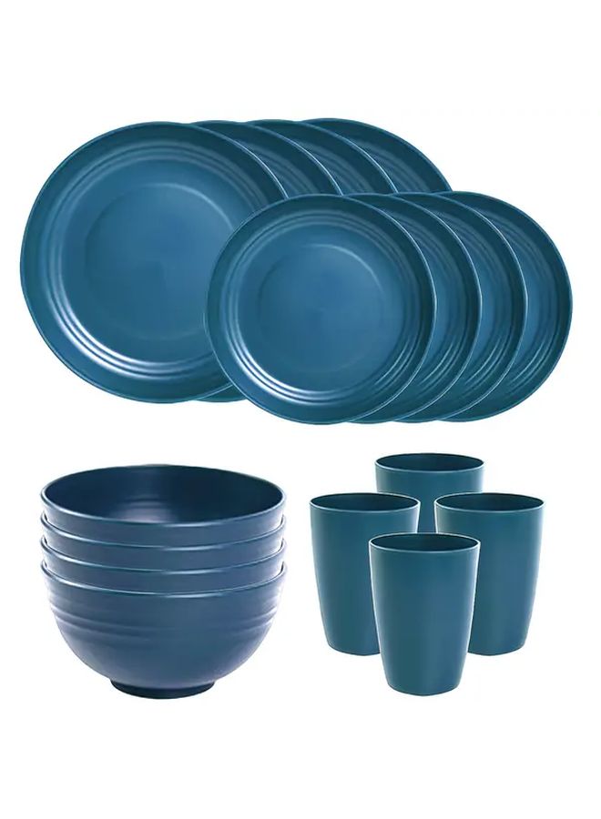Blue Plastic Tableware Set 16 Piece Bowls Plates Cups For Picnic Camping School - Image 5