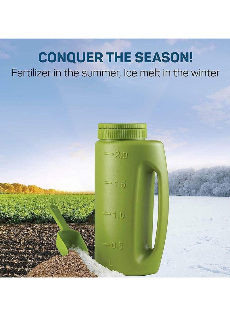 Generic - 2L Hand Held Spreader,Salt Spreader Plastic Garden Container With Scoop,Adjustable Opening Sizes,Seed Spreader Bottle for Seed, Fertiliser, Salt to Deice or Any Size Granule Complete - Image 1