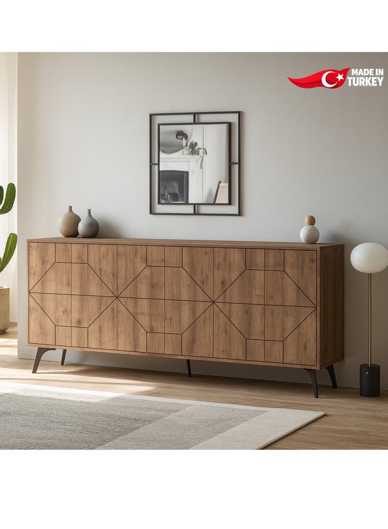 Mourah Home Dune Console - Modern Sideboard With 6 Doors - Storage Cabinet For Living Room, Office, Lounge, Dining Room, Kitchen, Hallway - 35X77.4X181 Cm - Brown- 2 Years Warranty - Image 1