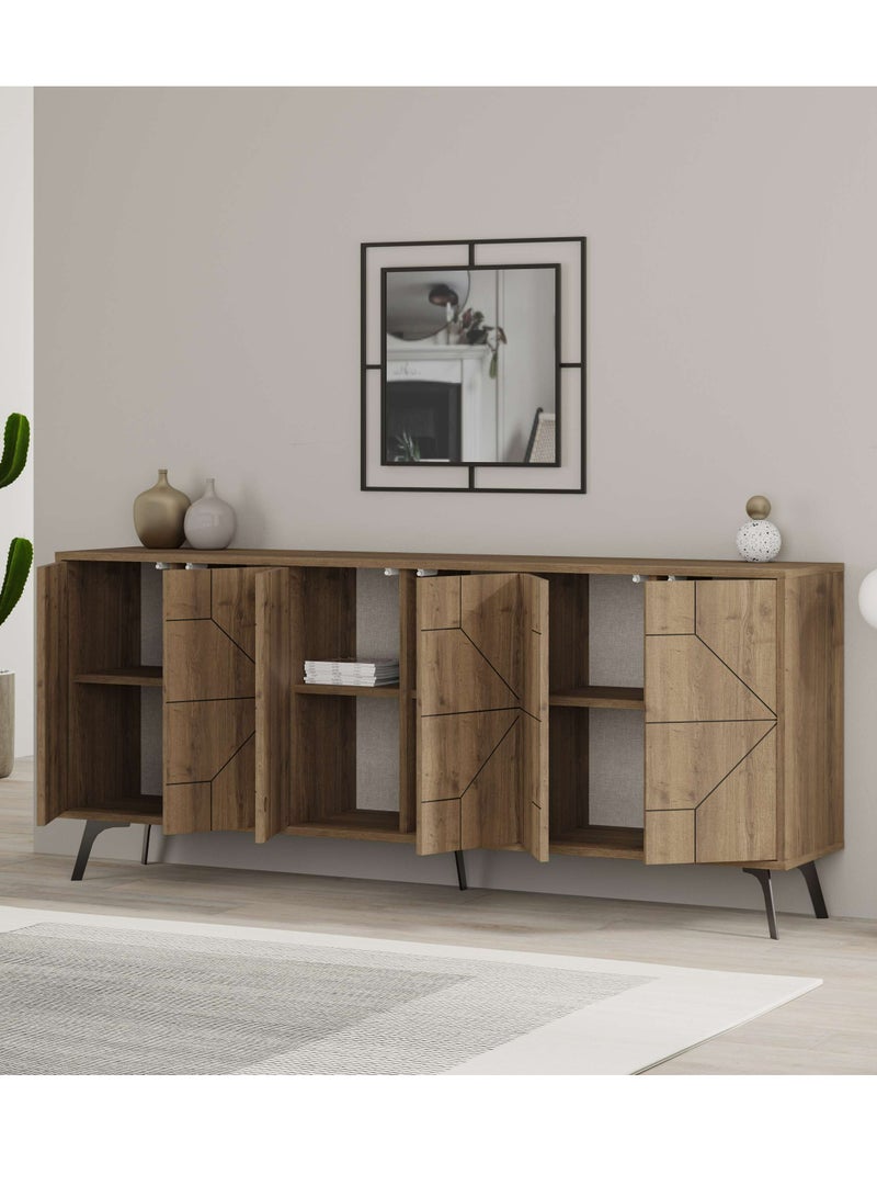 Mourah Home Dune Console - Modern Sideboard With 6 Doors - Storage Cabinet For Living Room, Office, Lounge, Dining Room, Kitchen, Hallway - 35X77.4X181 Cm - Brown- 2 Years Warranty - Image 3