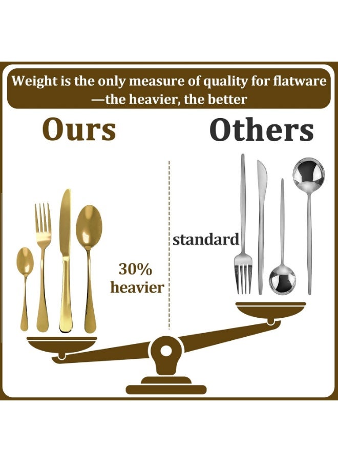 PENG GENERAL Luxury Gold Flatware Set, 24-Piece Stainless Steel Cutlery Set with Stand - Image 2