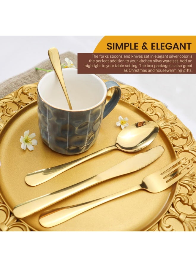 PENG GENERAL Luxury Gold Flatware Set, 24-Piece Stainless Steel Cutlery Set with Stand - Image 3