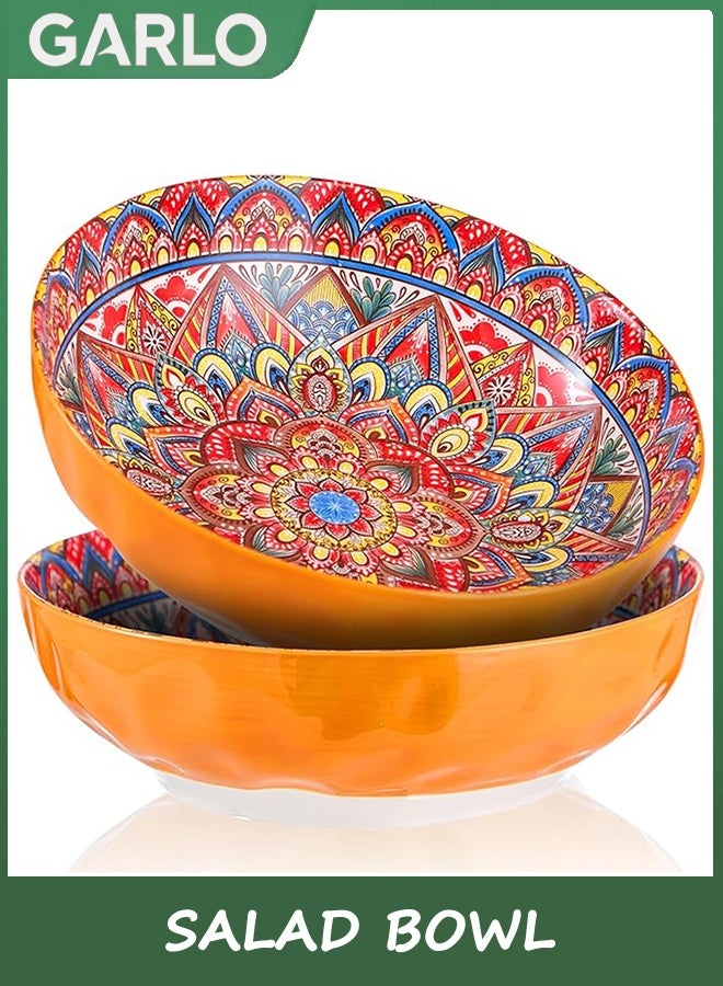 Garlo Salad Bowl, Large Ceramic Serving Bowls, Soup Bowl Set of 2, 10 inch Dinner Plates for Pasta, Boho Decorative Serving Dishes for Entertaining, Vibrant Color Fruits Bowls for Party - Image 1