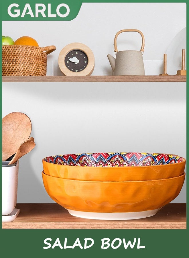 Garlo Salad Bowl, Large Ceramic Serving Bowls, Soup Bowl Set of 2, 10 inch Dinner Plates for Pasta, Boho Decorative Serving Dishes for Entertaining, Vibrant Color Fruits Bowls for Party - Image 2