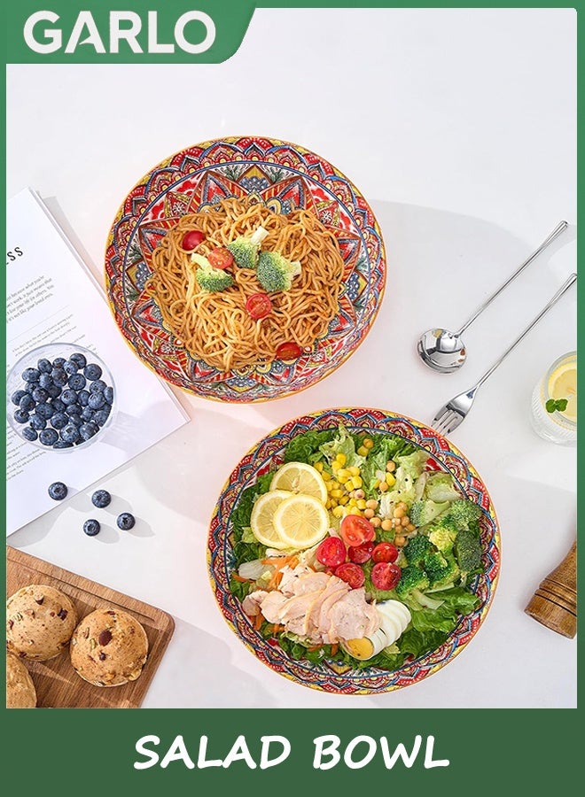 Garlo Salad Bowl, Large Ceramic Serving Bowls, Soup Bowl Set of 2, 10 inch Dinner Plates for Pasta, Boho Decorative Serving Dishes for Entertaining, Vibrant Color Fruits Bowls for Party - Image 4
