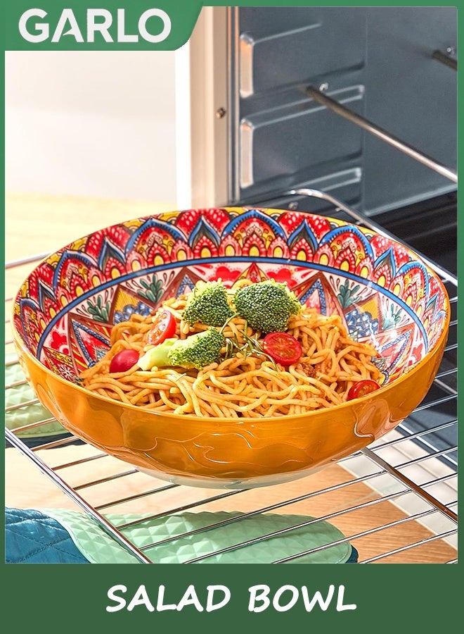 Garlo Salad Bowl, Large Ceramic Serving Bowls, Soup Bowl Set of 2, 10 inch Dinner Plates for Pasta, Boho Decorative Serving Dishes for Entertaining, Vibrant Color Fruits Bowls for Party - Image 5