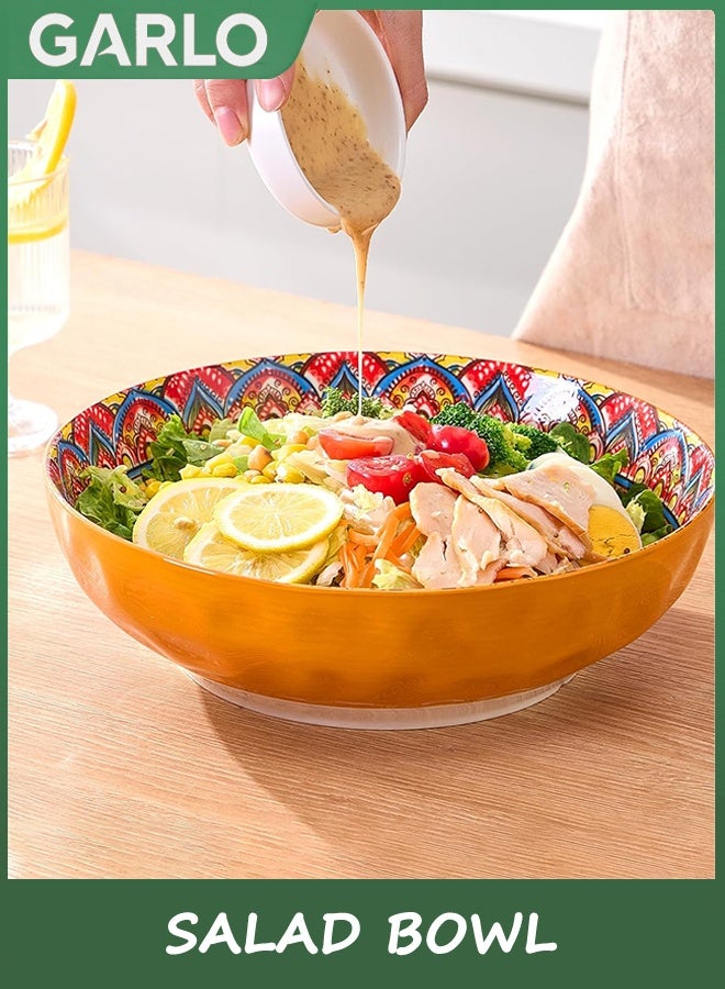 Garlo Salad Bowl, Large Ceramic Serving Bowls, Soup Bowl Set of 2, 10 inch Dinner Plates for Pasta, Boho Decorative Serving Dishes for Entertaining, Vibrant Color Fruits Bowls for Party - Image 3