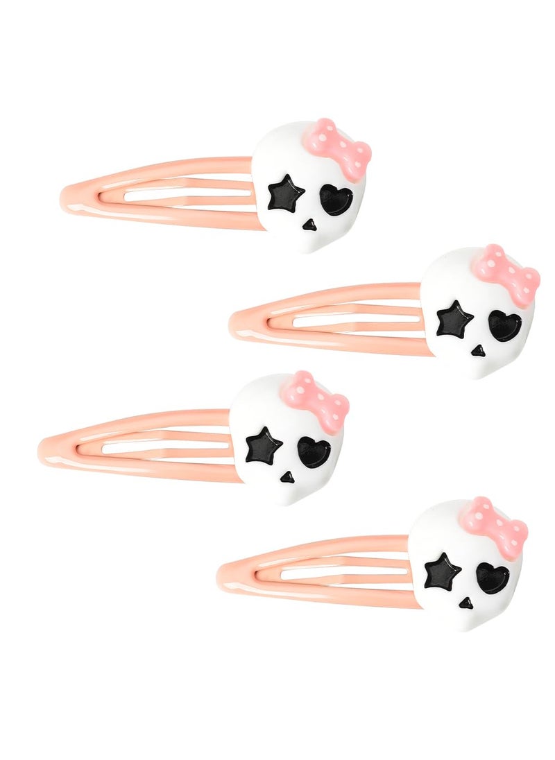 YangQian - Goth Skull Skeleton Hair Clips Barrettes for Girls  Pink Decorative Punk Cosplay Prom Party Hair Accessories with 4 Thick Hair Clips - Image 1