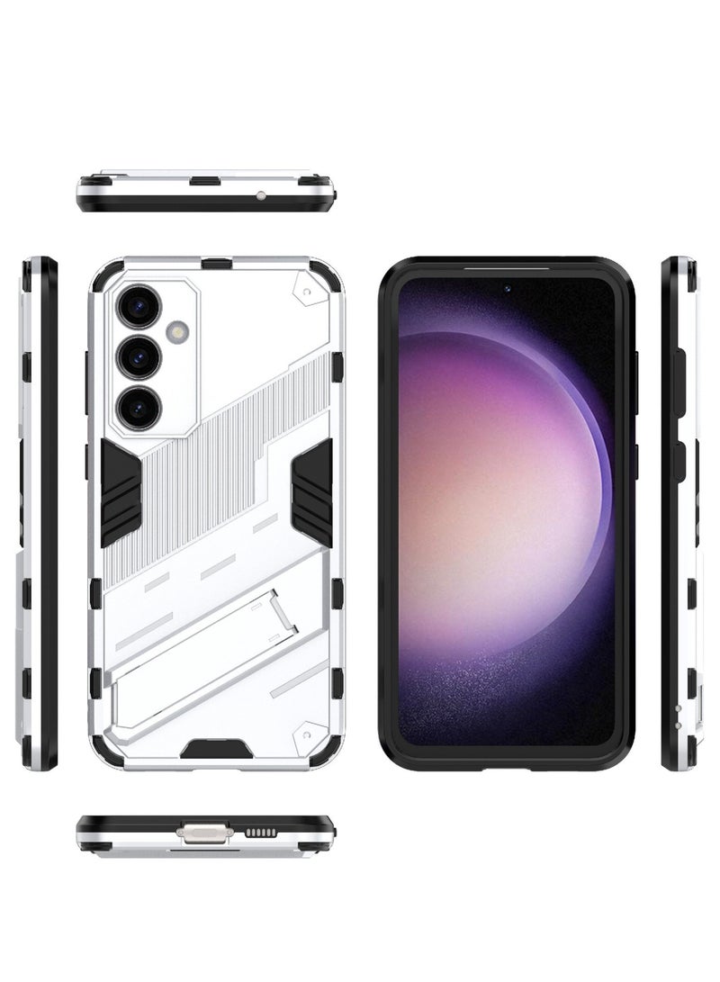 Punk Armor 2 in 1 PC Tpu Shockproof Phone Case with Invisible Holder For Samsung Galaxy S23 FE 5G (white) - Image 1