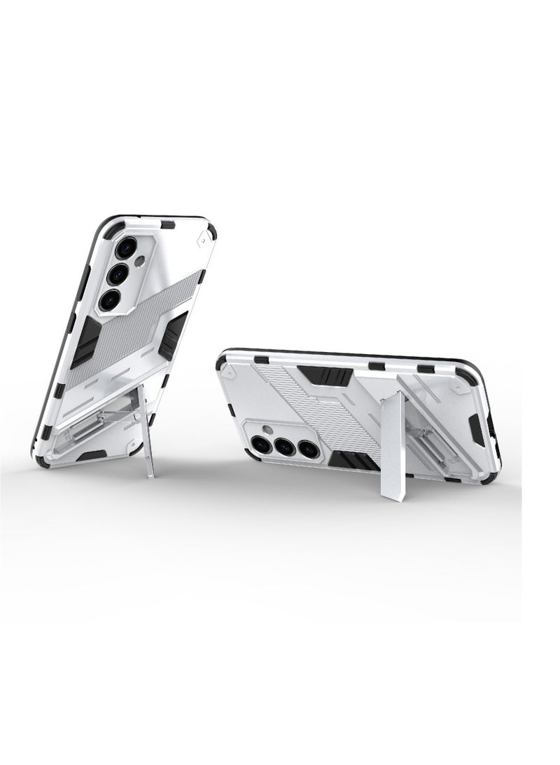 Punk Armor 2 in 1 PC Tpu Shockproof Phone Case with Invisible Holder For Samsung Galaxy S23 FE 5G (white) - Image 2