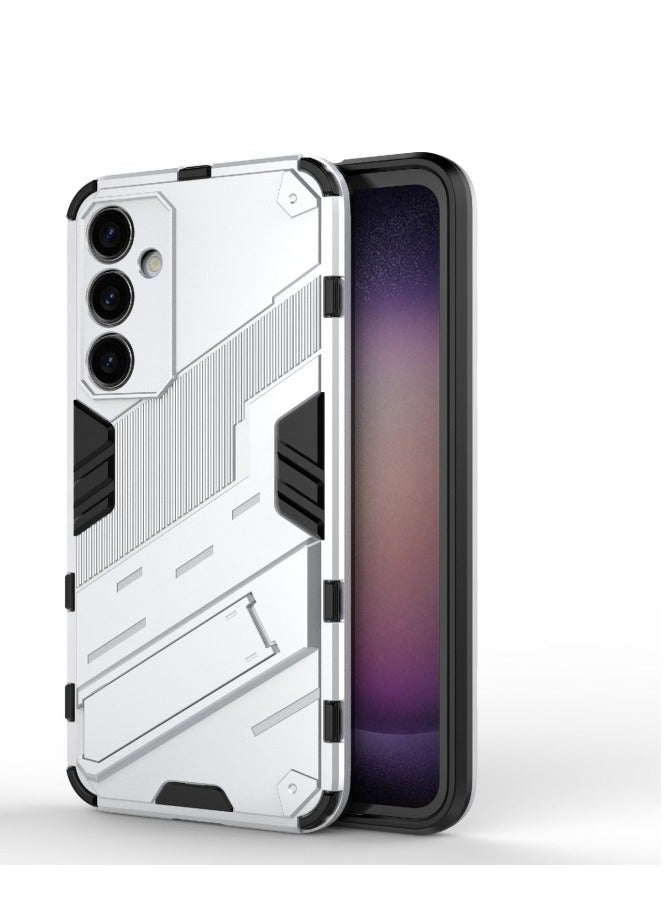 Punk Armor 2 in 1 PC Tpu Shockproof Phone Case with Invisible Holder For Samsung Galaxy S23 FE 5G (white) - Image 3