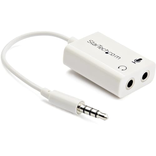 StarTech.com 4 Position Microphone and Headphone Splitter – 3.5 mm – 4 Pin / 4 Pole – Mic and Audio Combo Splitter Cable (MUYHSMFFADW), White - Image 1