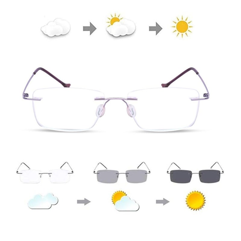 RedEx نظارات ريدكس فوتوكروميك بدون إطار زيرو باور مع عدسات مضادة للتوهج وحماية من الأشعة الضارة شكل مستطيل - Image 2