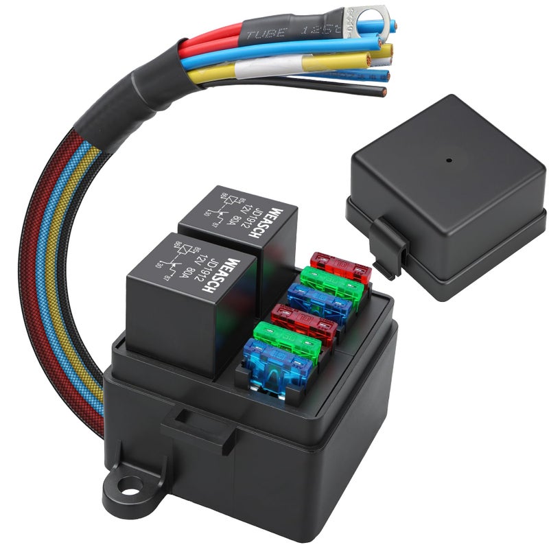 Weasch 12V PreWired Fuse Relay Box 2 Relays and 6 ATCATO Blade Fuses 4Pin 80A Relay Block and Kit for Cars Truck Jeep - Image 3