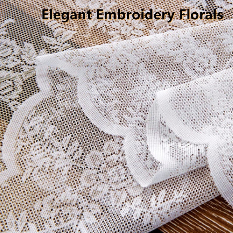 Deeprove Lace Curtains 96 Inches Long 2 Panels Set  White Sheer Accent Florals Embroidery Vintage Voile Window Panel Treatment Pair Ruffled Decor Drapes for Bedroom/French Door  Rod Pocket  W57 x L96 - Image 3